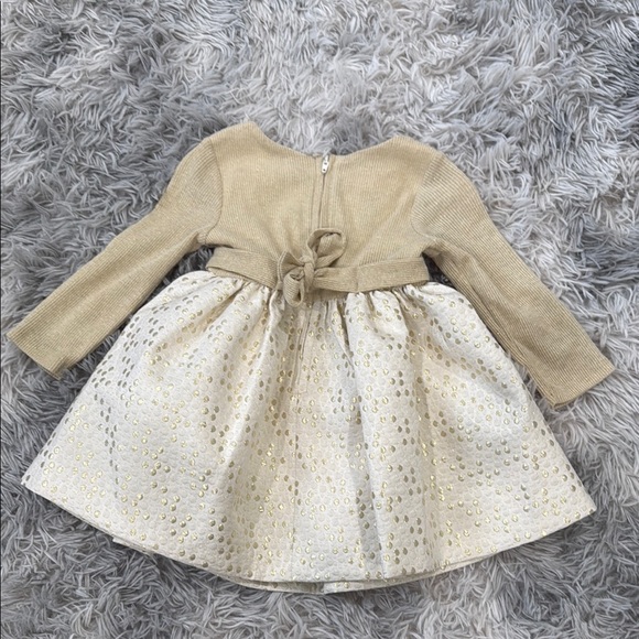 Gold and Cream Long Sleeve Dress with Bow - Picture 5 of 5